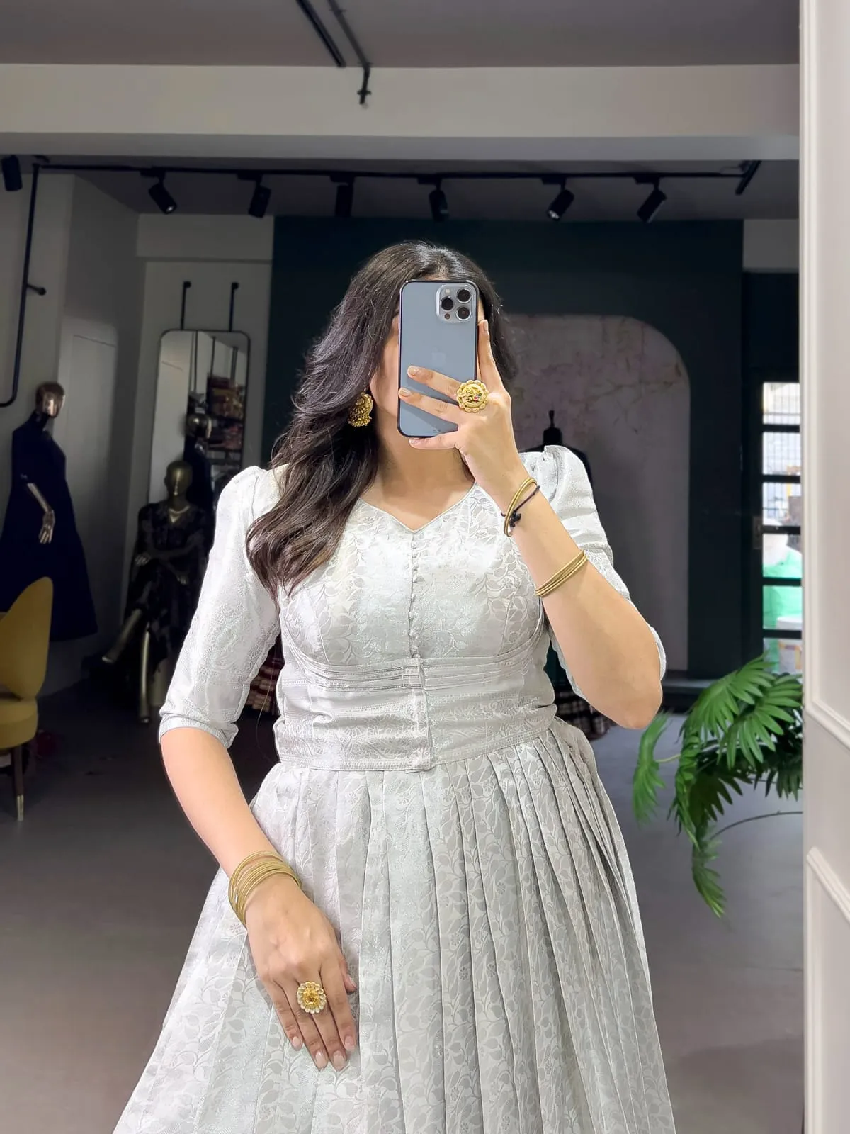 Silver Grey Kanjivaram Gown
